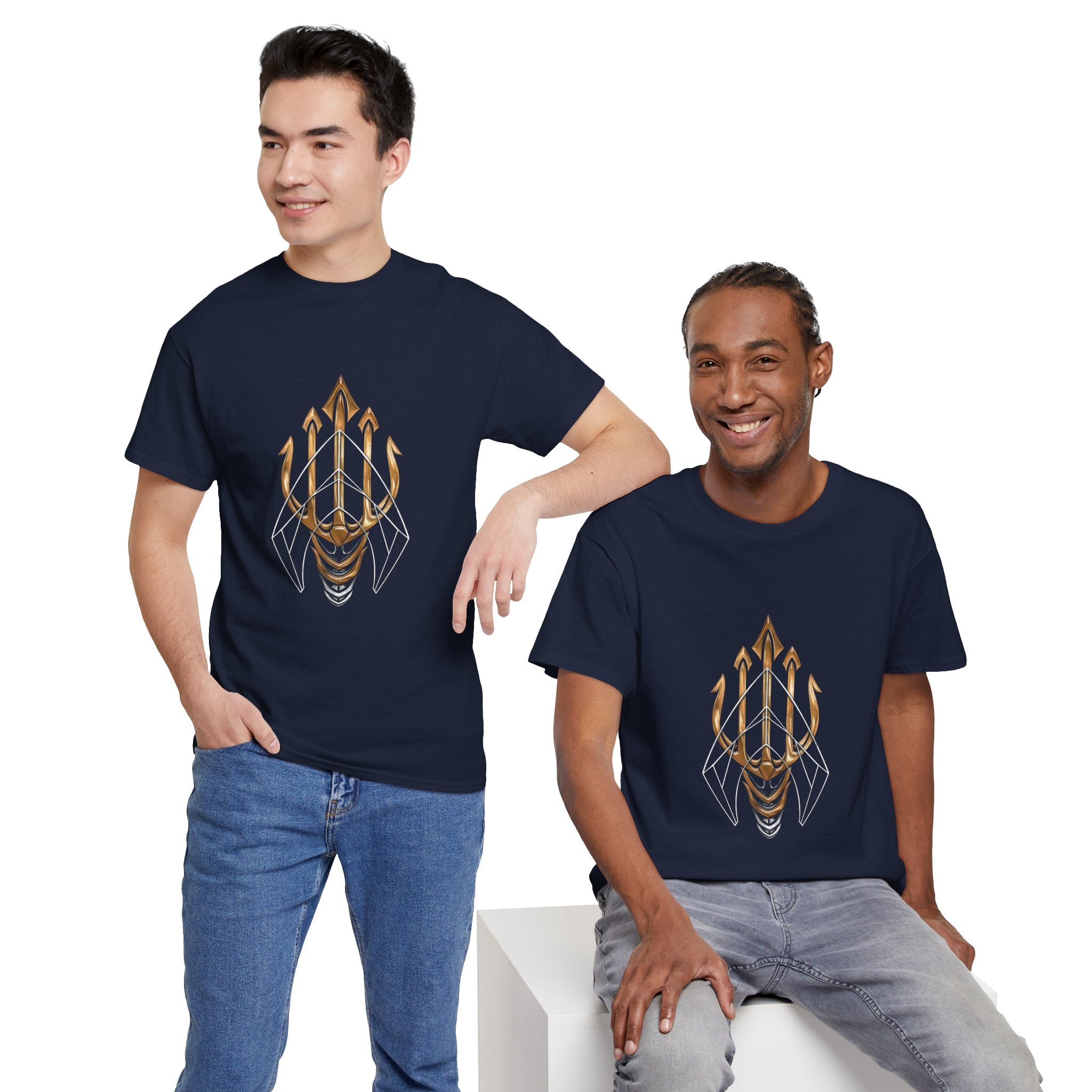 Gold Aquaman Trident Graphic Tee – Jason Momoa Aquaman Logo T-Shirt