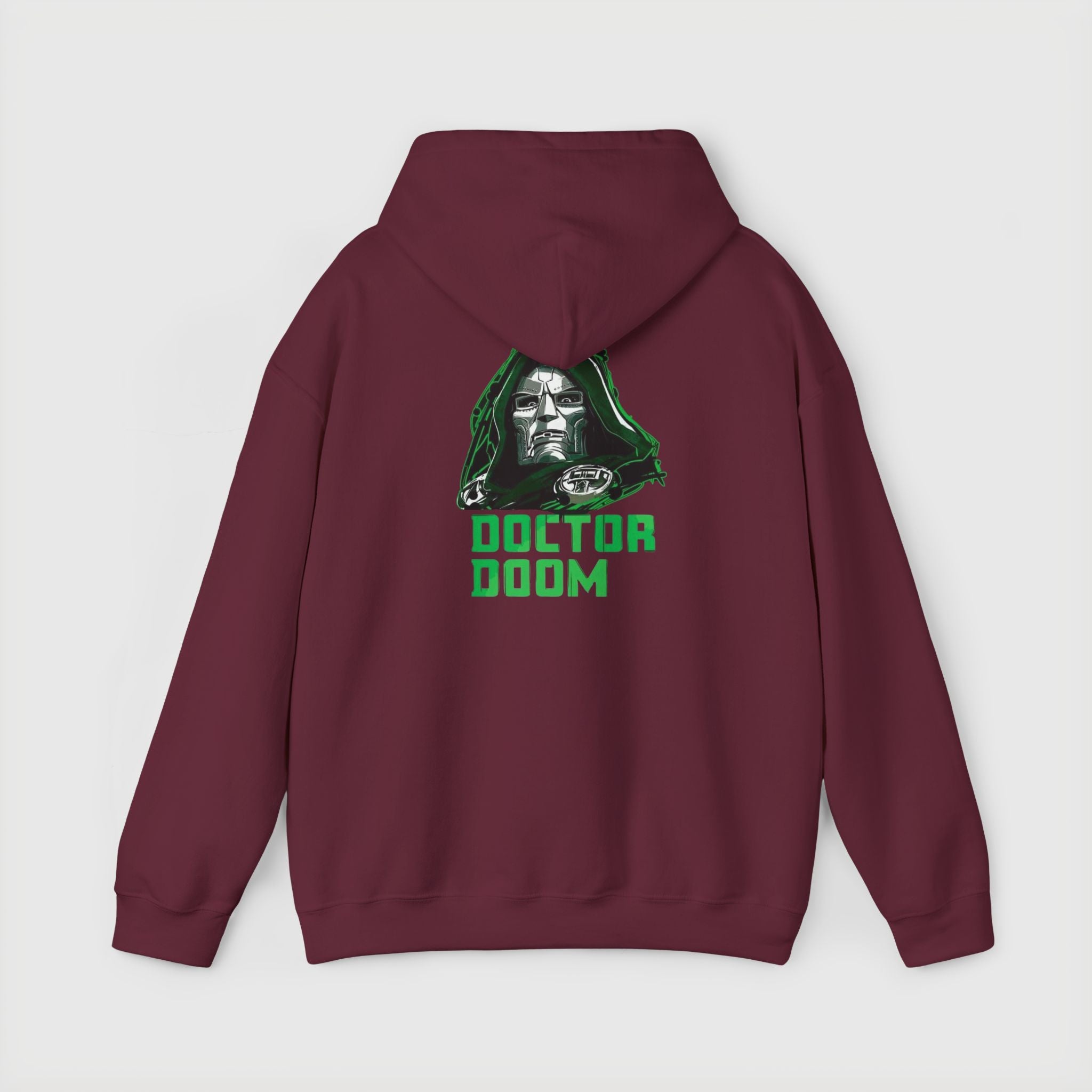 Doctor Doom Avengers Hoodie — Villain Portrait & Back Text Graphic