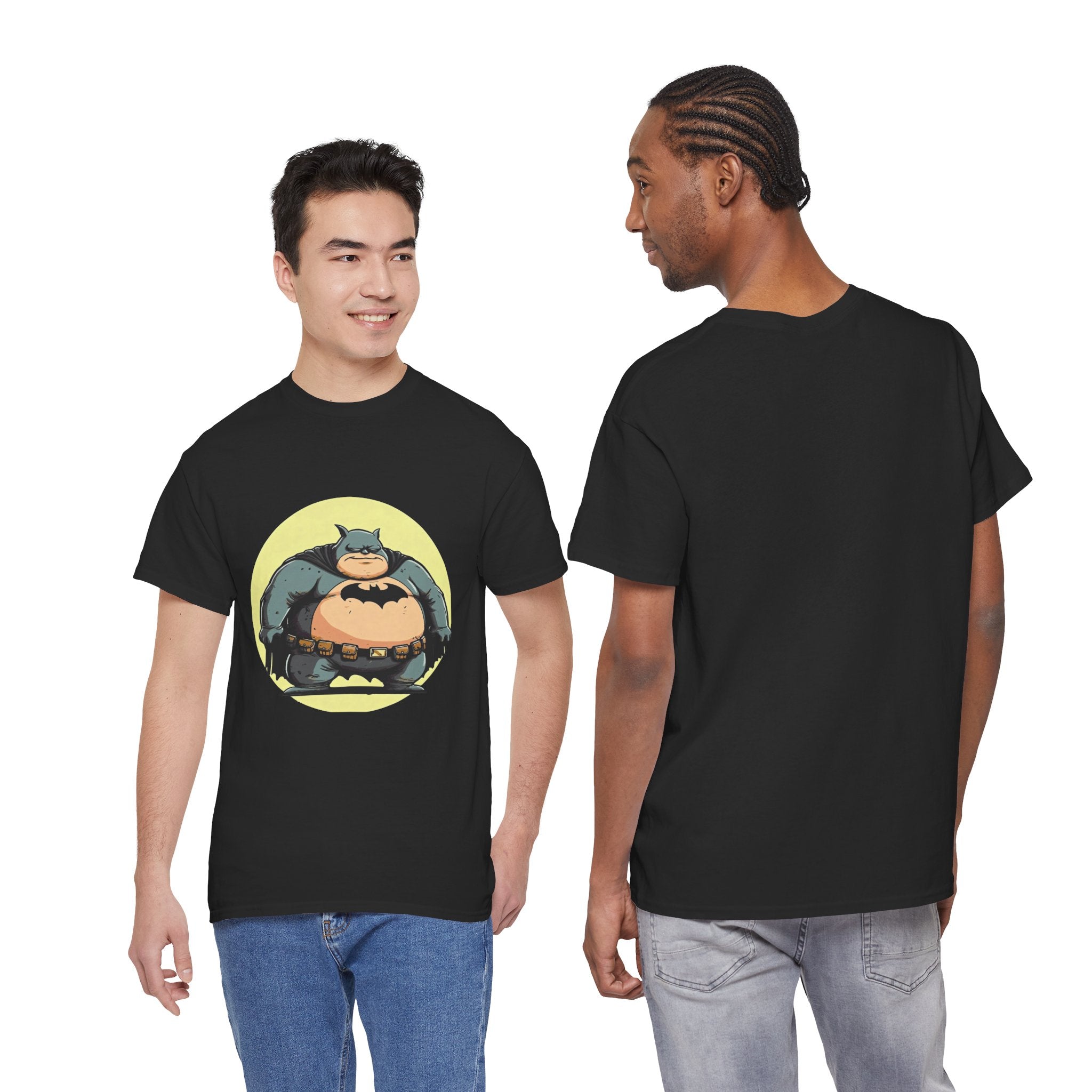 Funny Chubby Bat Hero T‑Shirt — Cute Fat Batman Parody Tee