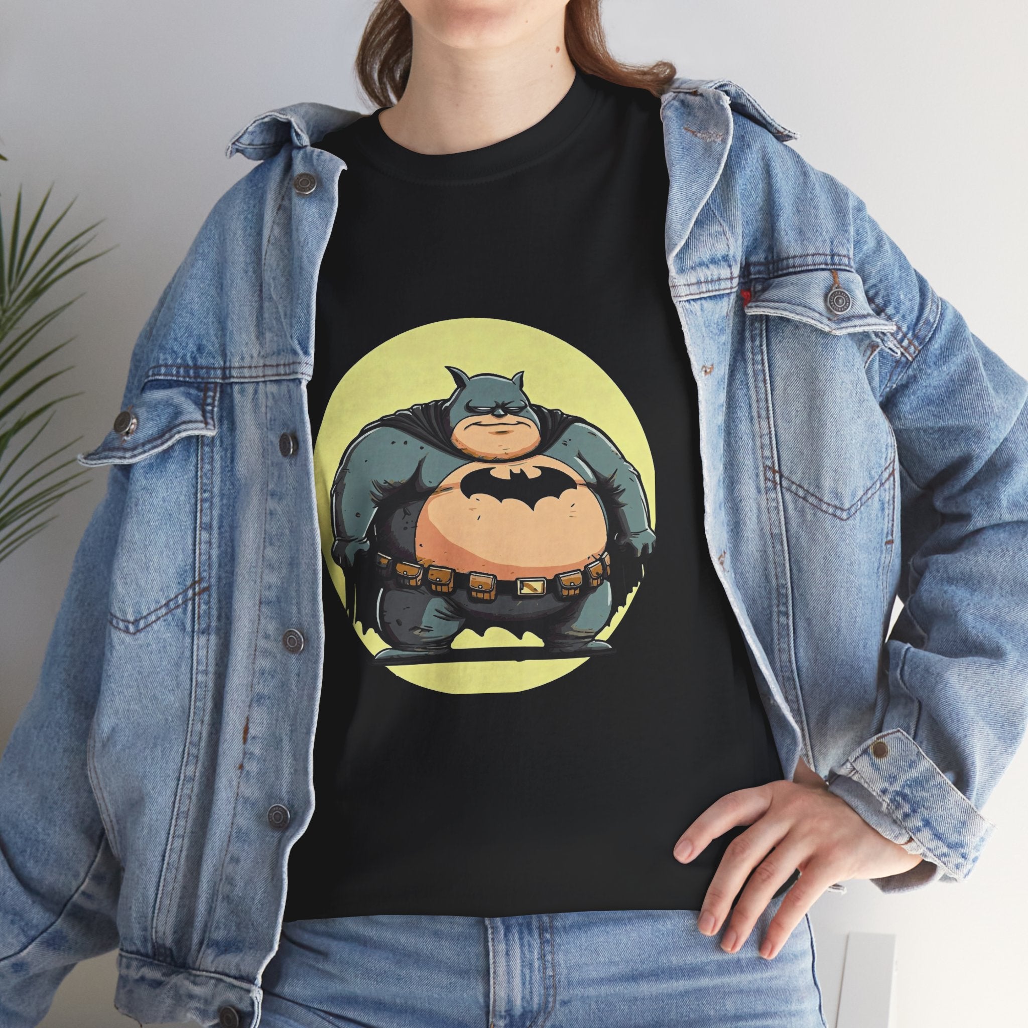 Funny Chubby Bat Hero T‑Shirt — Cute Fat Batman Parody Tee