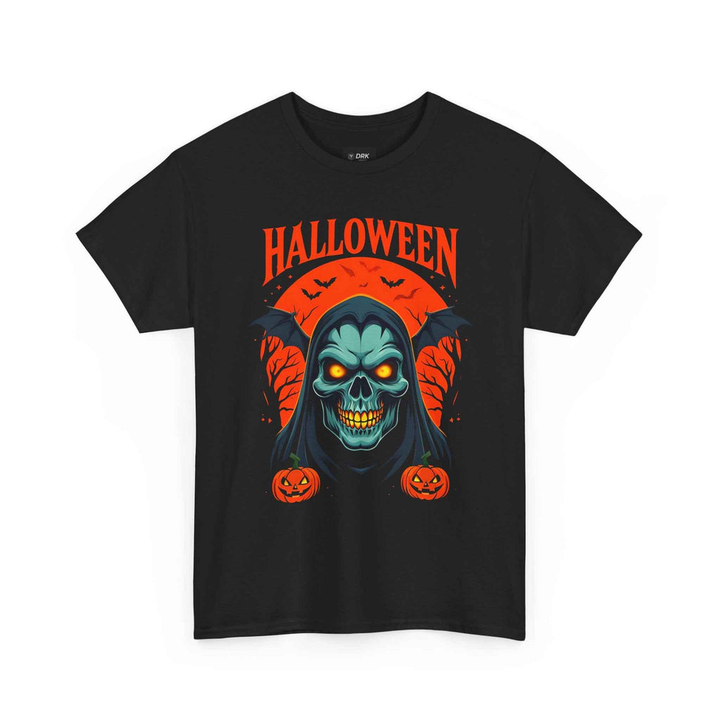 Spooky Halloween Skull & Pumpkin Unisex Tee Shirt, Graphic Scary Costume Top, October Trick or Treat Apparel, Horror Punk Goth Clothing, Men