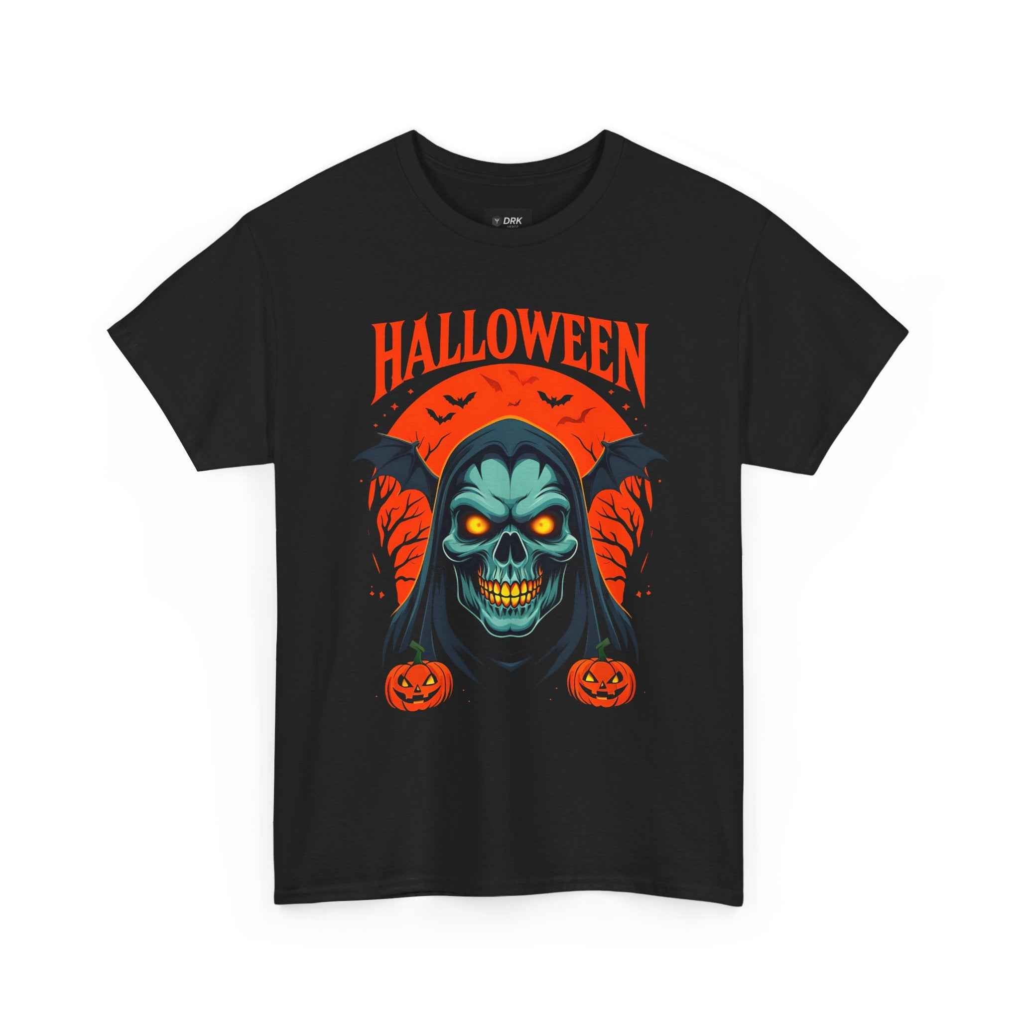 Spooky Halloween Skull & Pumpkin Unisex Tee Shirt, Graphic Scary Costume Top, October Trick or Treat Apparel, Horror Punk Goth Clothing, Men
