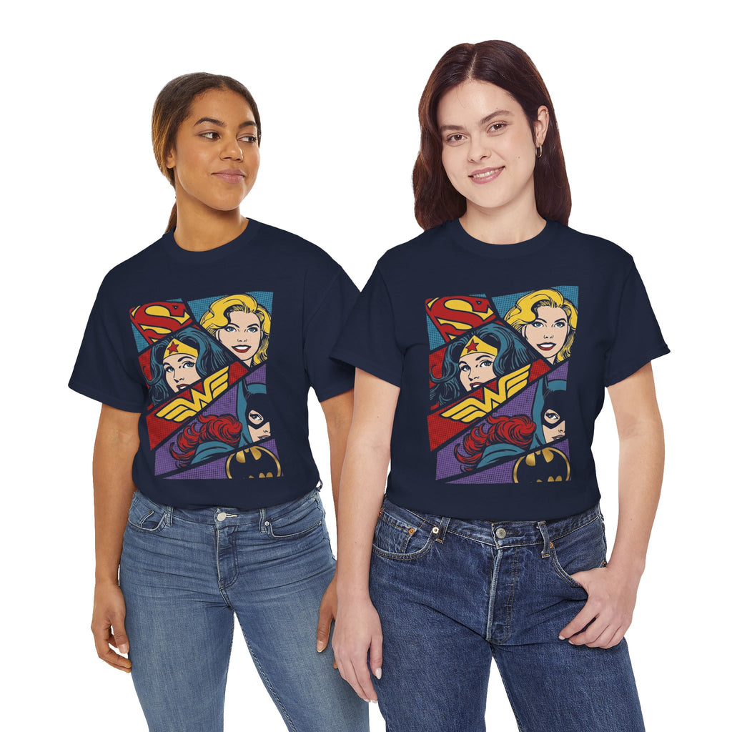 DC Girls Superhero Collage T‑Shirt — Wonder Woman, Supergirl & Batgirl Comic Tee
