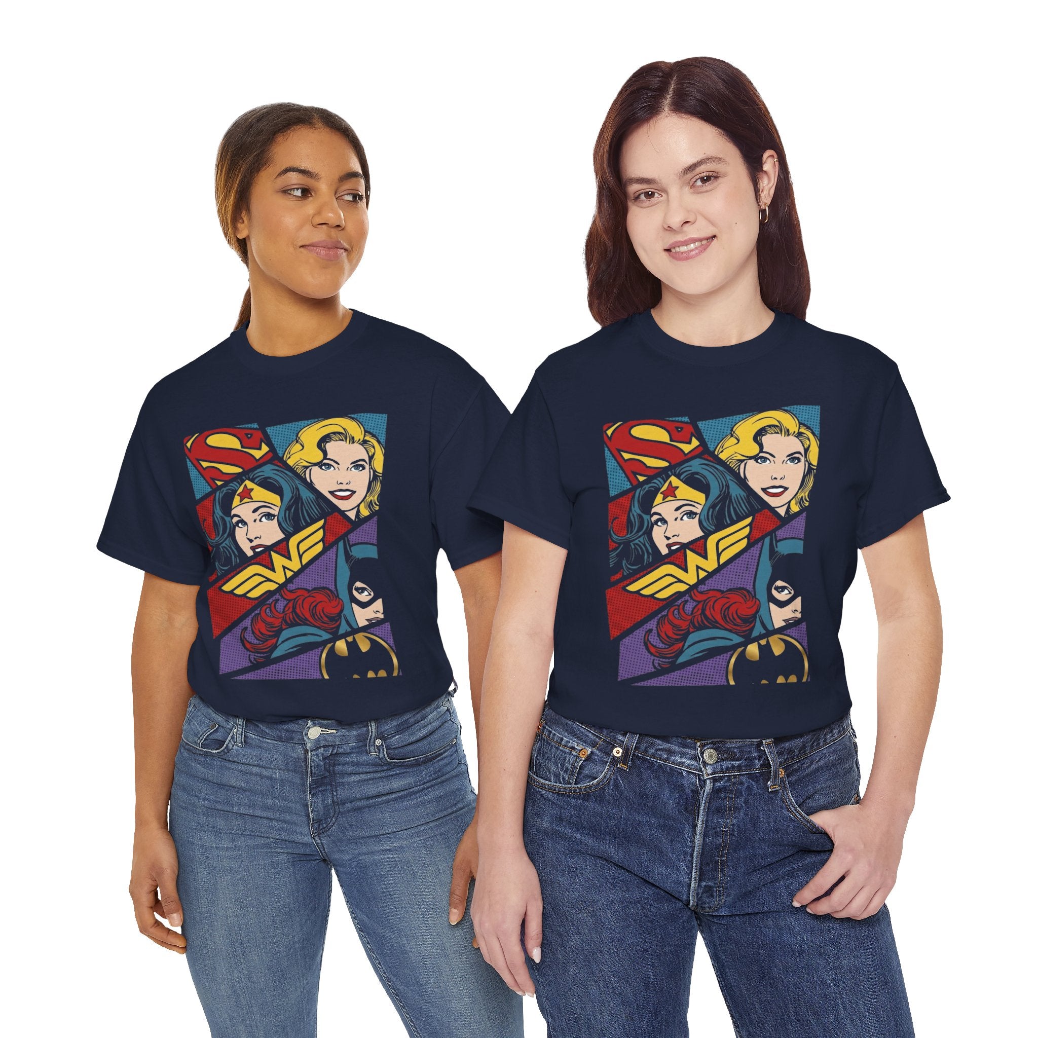 DC Girls Superhero Collage T‑Shirt — Wonder Woman, Supergirl & Batgirl Comic Tee