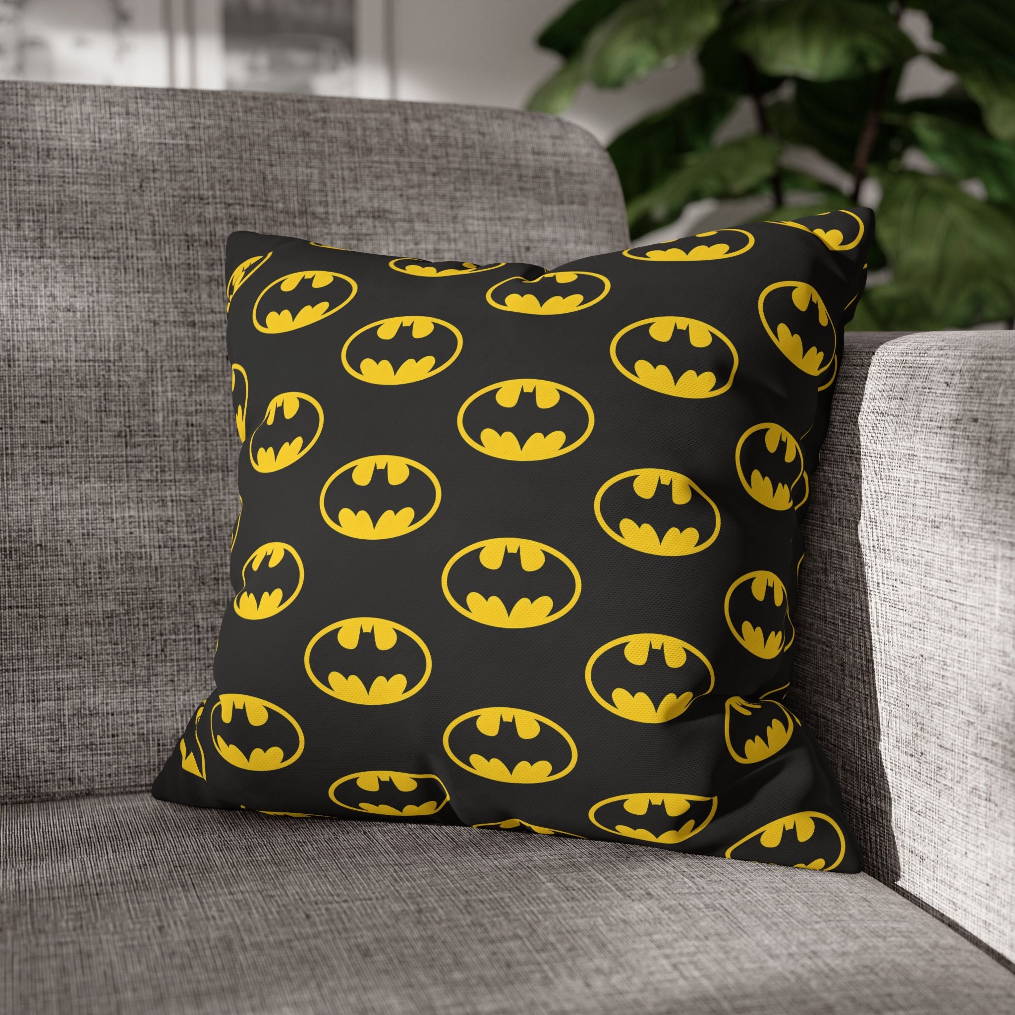 Batman Classic Logo Pattern Square Throw Pillowcase — Superhero Home Decor