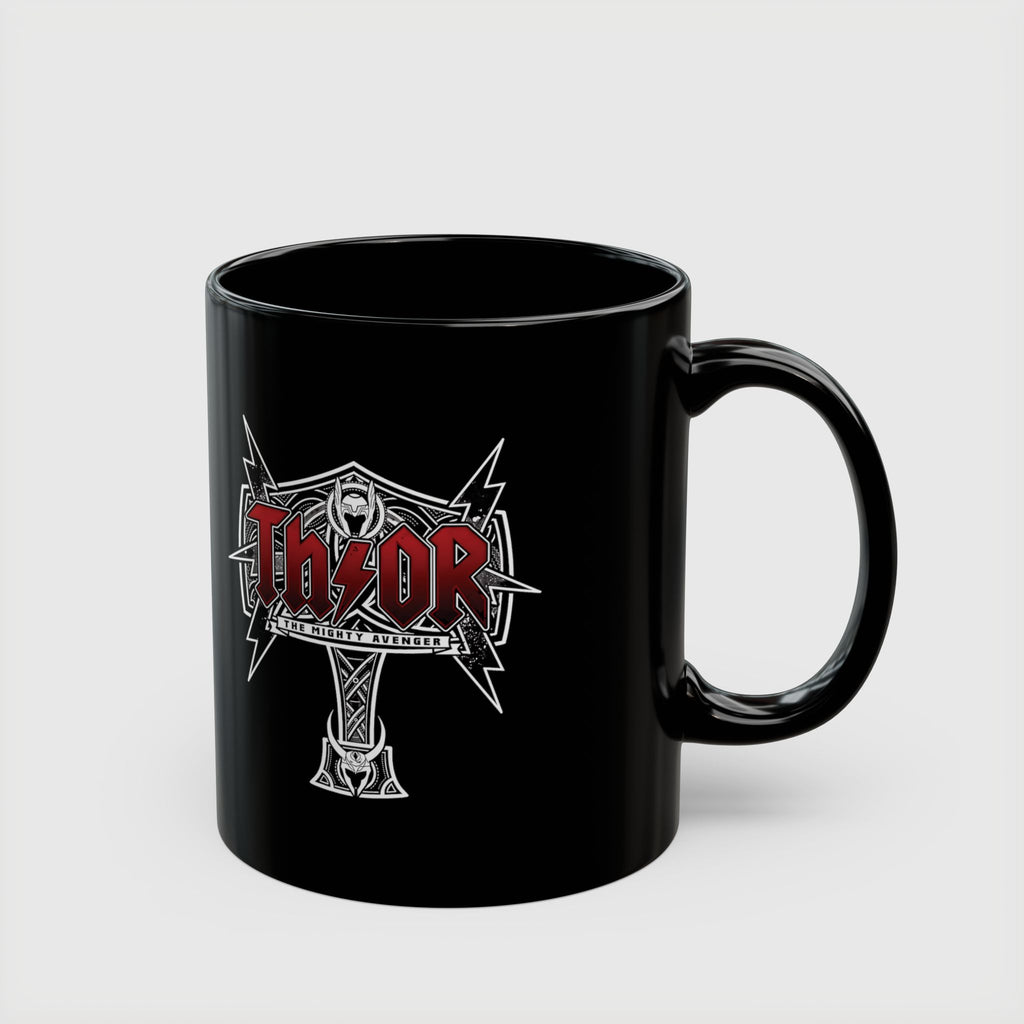 Thor Hammer Black Coffee Mug — Marvel Norse Mythology 11oz/15oz
