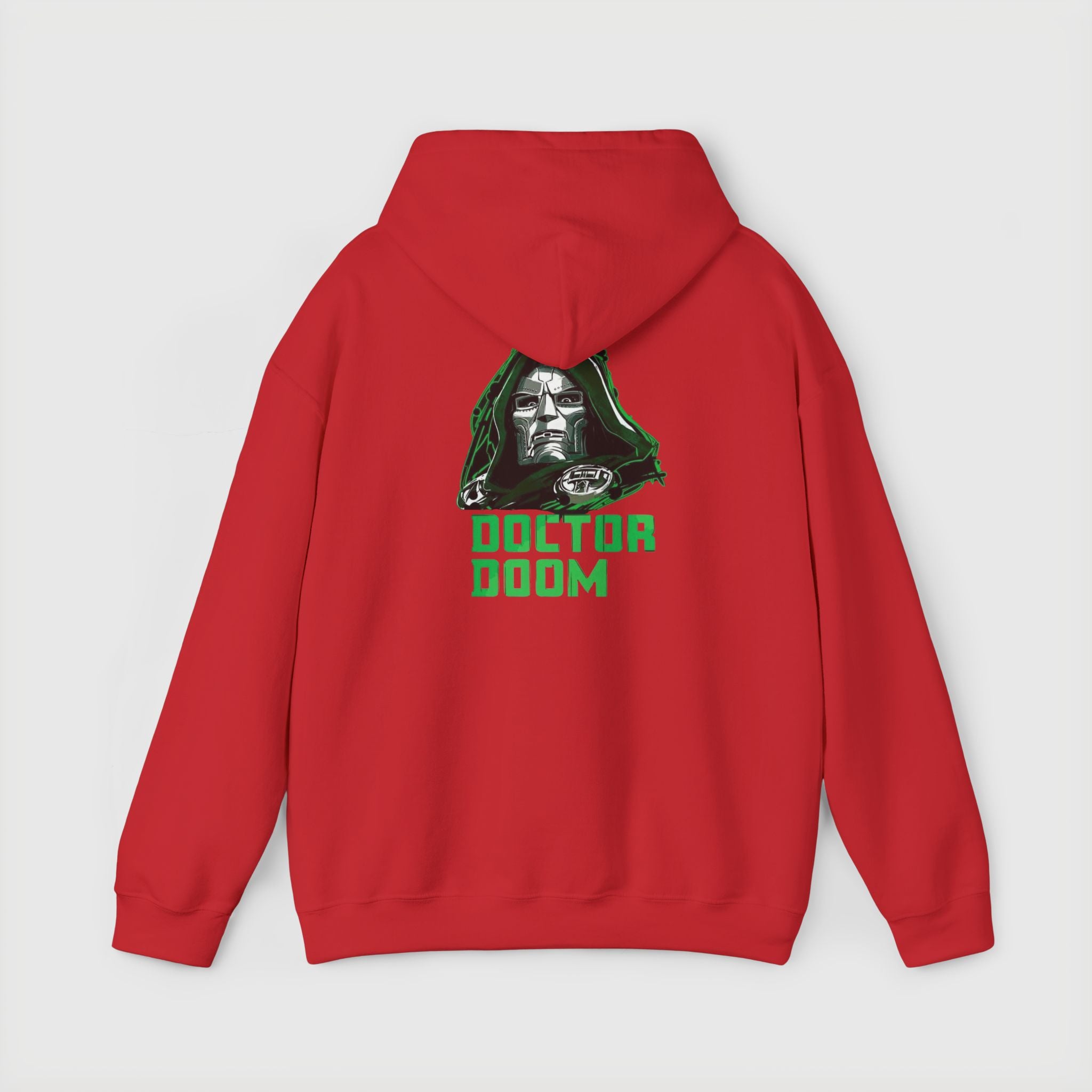 Doctor Doom Avengers Hoodie — Villain Portrait & Back Text Graphic