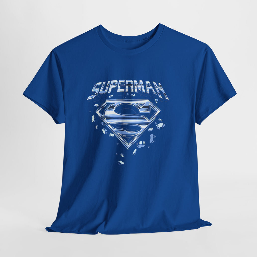 Man of Steel Metallic Logo T-Shirt — Shattered Chrome Superman Unisex Tee