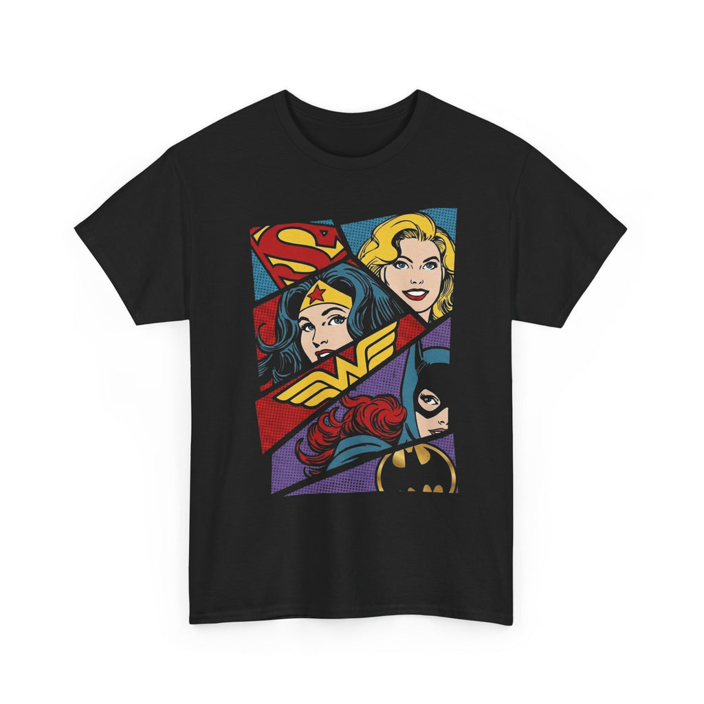 DC Girls Superhero Collage T‑Shirt — Wonder Woman, Supergirl & Batgirl Comic Tee