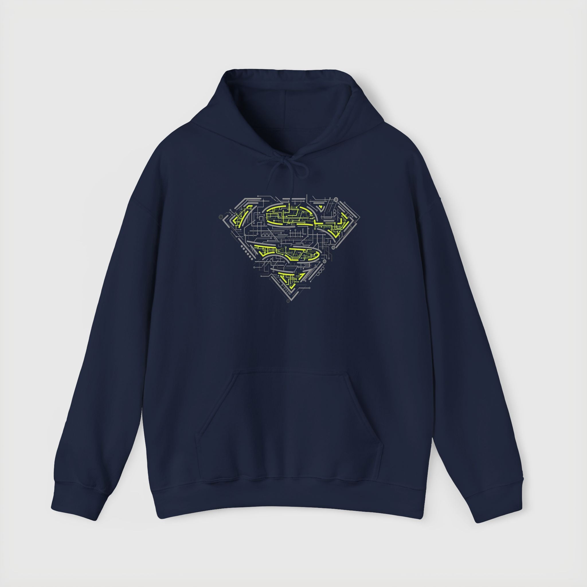 Superman Tech Shield Hoodie — Futuristic Man of Steel Fanart Logo Pullover