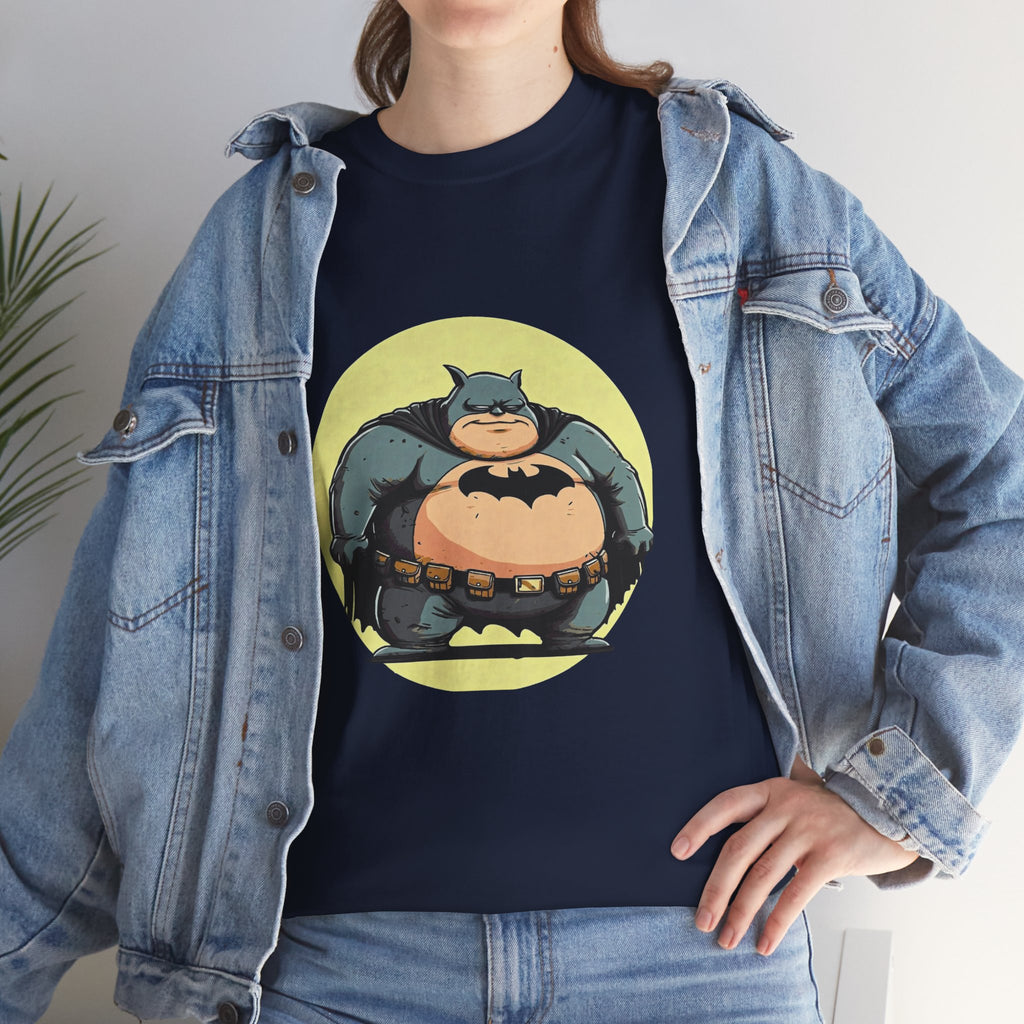 Funny Chubby Bat Hero T‑Shirt — Cute Fat Batman Parody Tee
