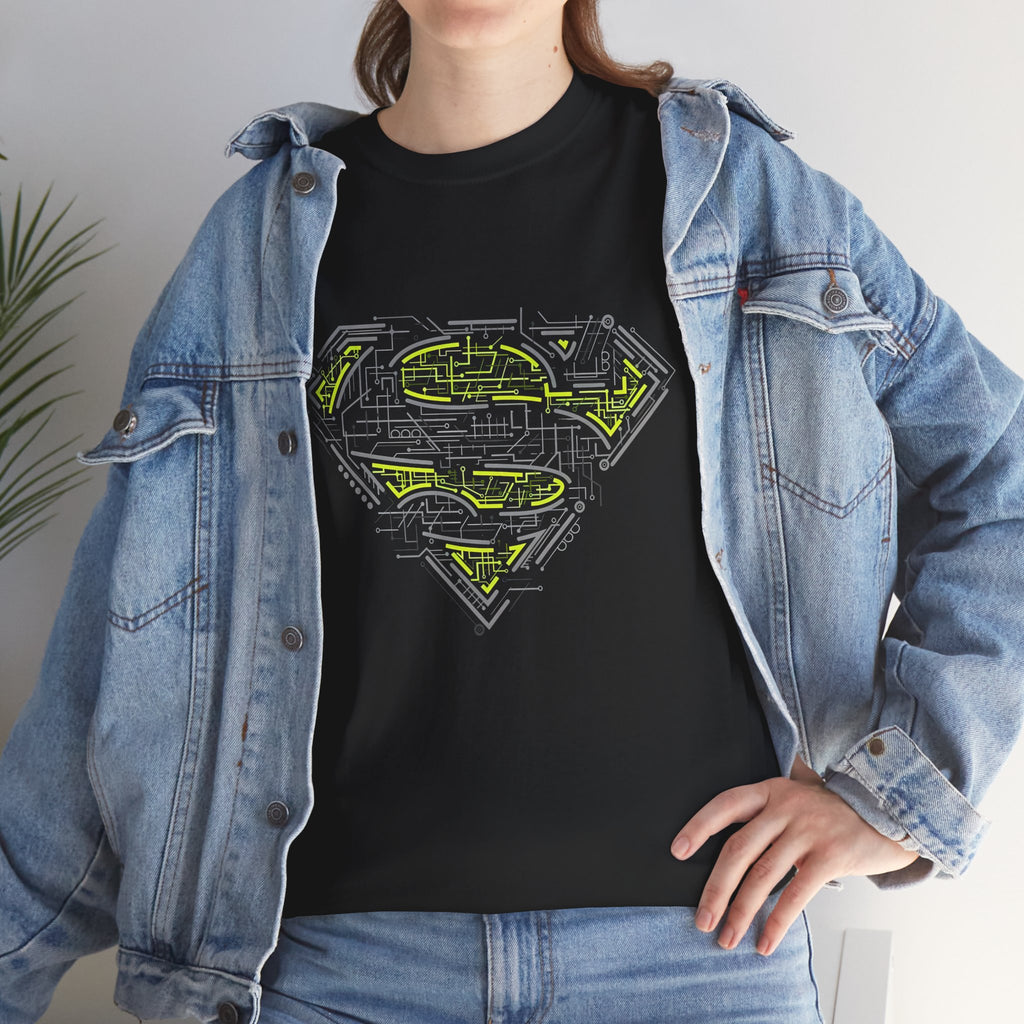 Superman Tech Shield T-Shirt — Futuristic Man of Steel Fanart Logo Tee