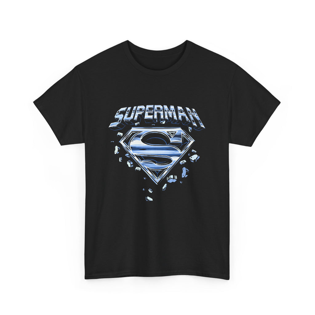Man of Steel Metallic Logo T-Shirt — Shattered Chrome Superman Unisex Tee