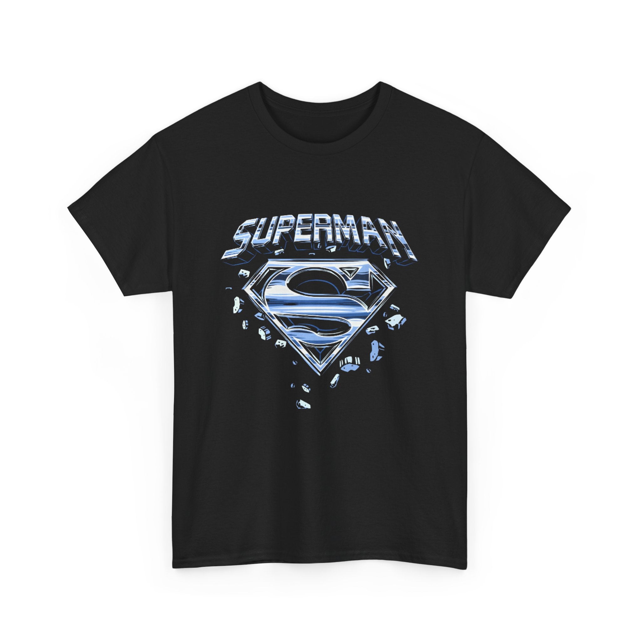 Man of Steel Metallic Logo T-Shirt — Shattered Chrome Superman Unisex Tee