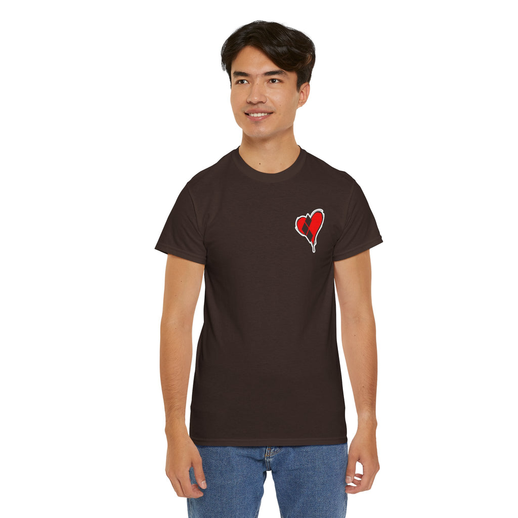 Harlequin Heart Tee — Joker-Inspired Playing Card Graphic T-Shirt