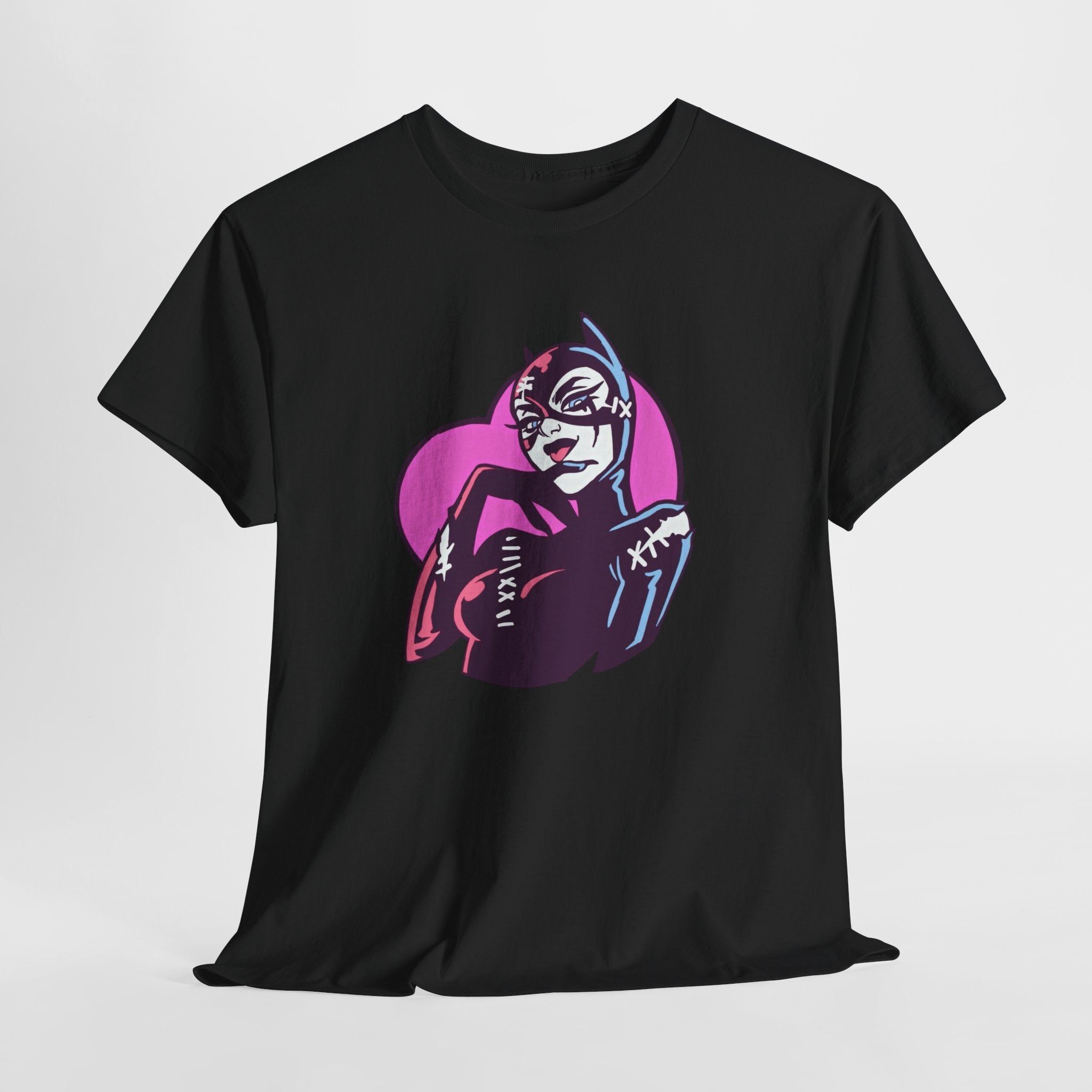 Catwoman Neon Heart Retro Comic T-Shirt — Catwoman Anti-Hero Tee