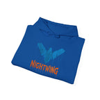 Nightwing Logo Hoodie — Dick Grayson Blue Bat Graphic Pullover