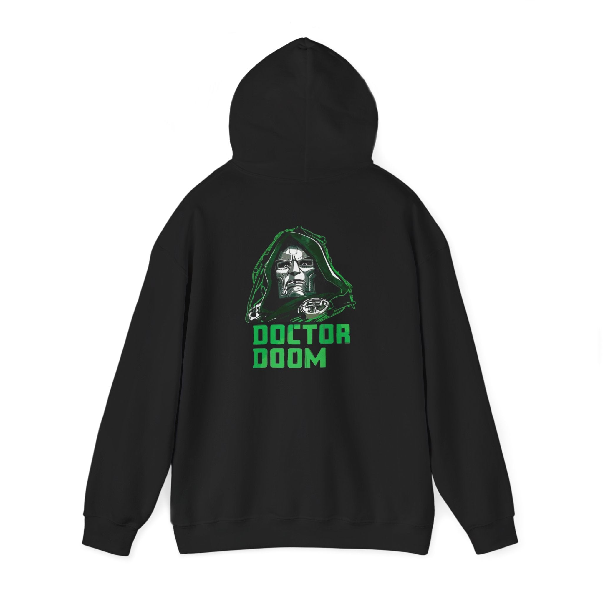 Doctor Doom Avengers Hoodie — Villain Portrait & Back Text Graphic