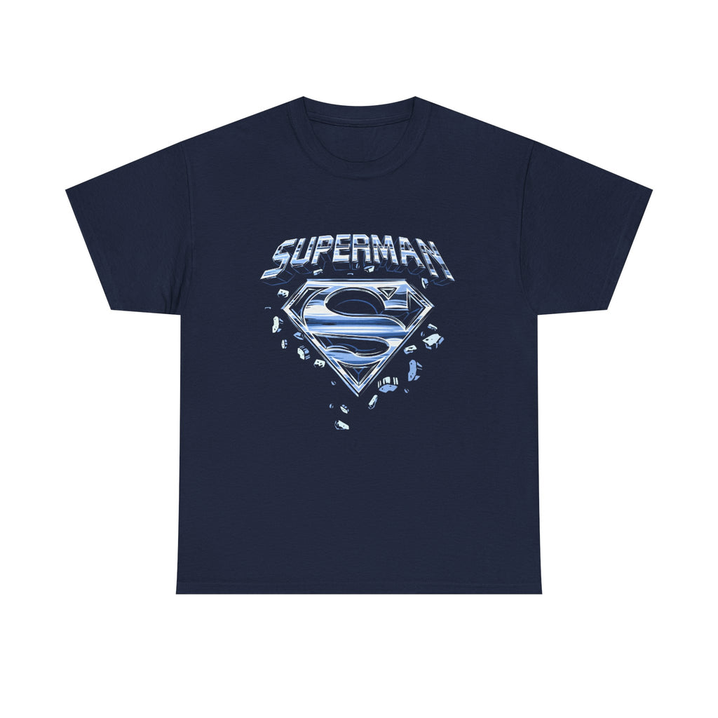 Man of Steel Metallic Logo T-Shirt — Shattered Chrome Superman Unisex Tee