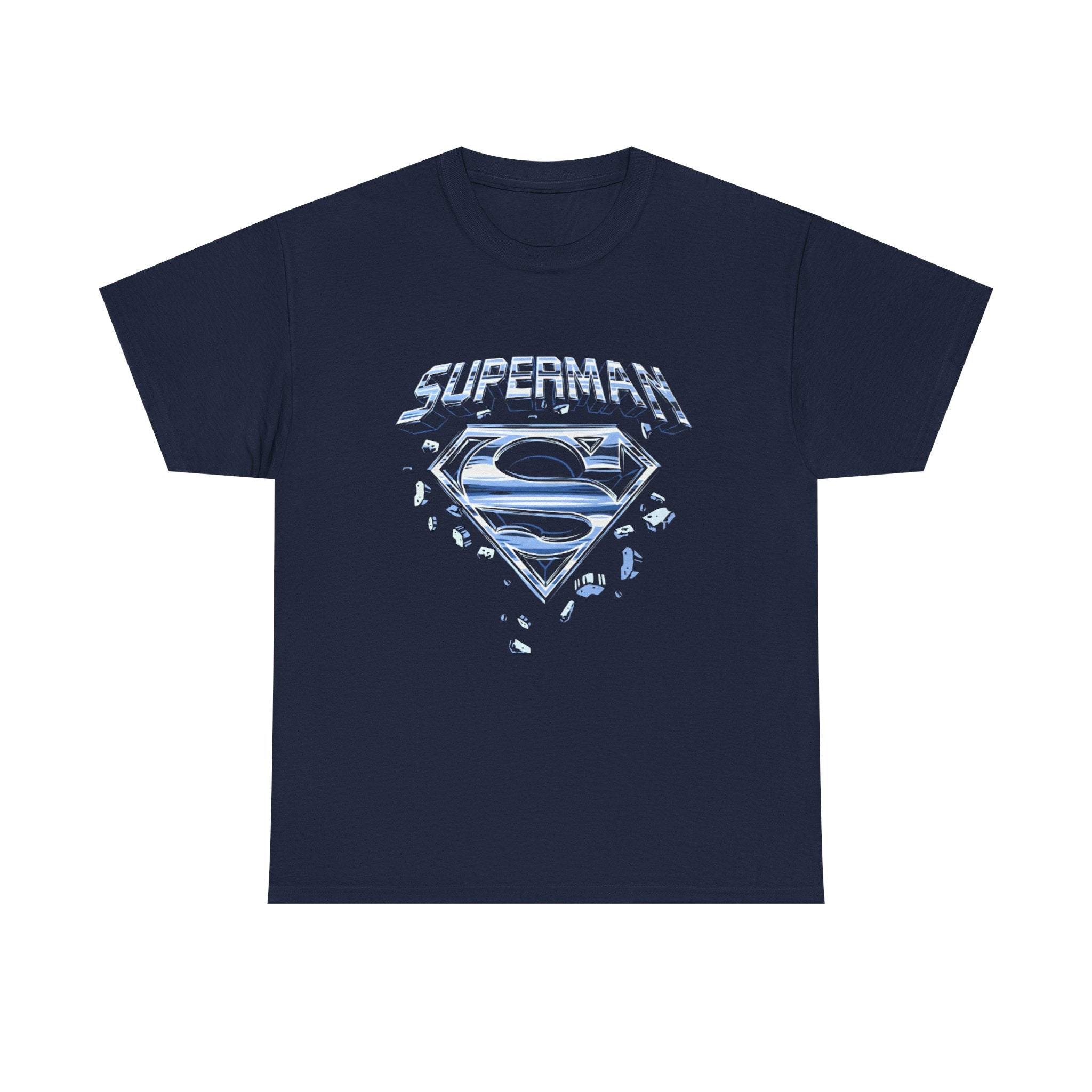 Man of Steel Metallic Logo T-Shirt — Shattered Chrome Superman Unisex Tee