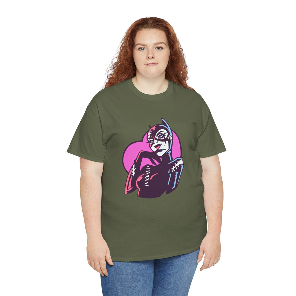Catwoman Neon Heart Retro Comic T-Shirt — Catwoman Anti-Hero Tee