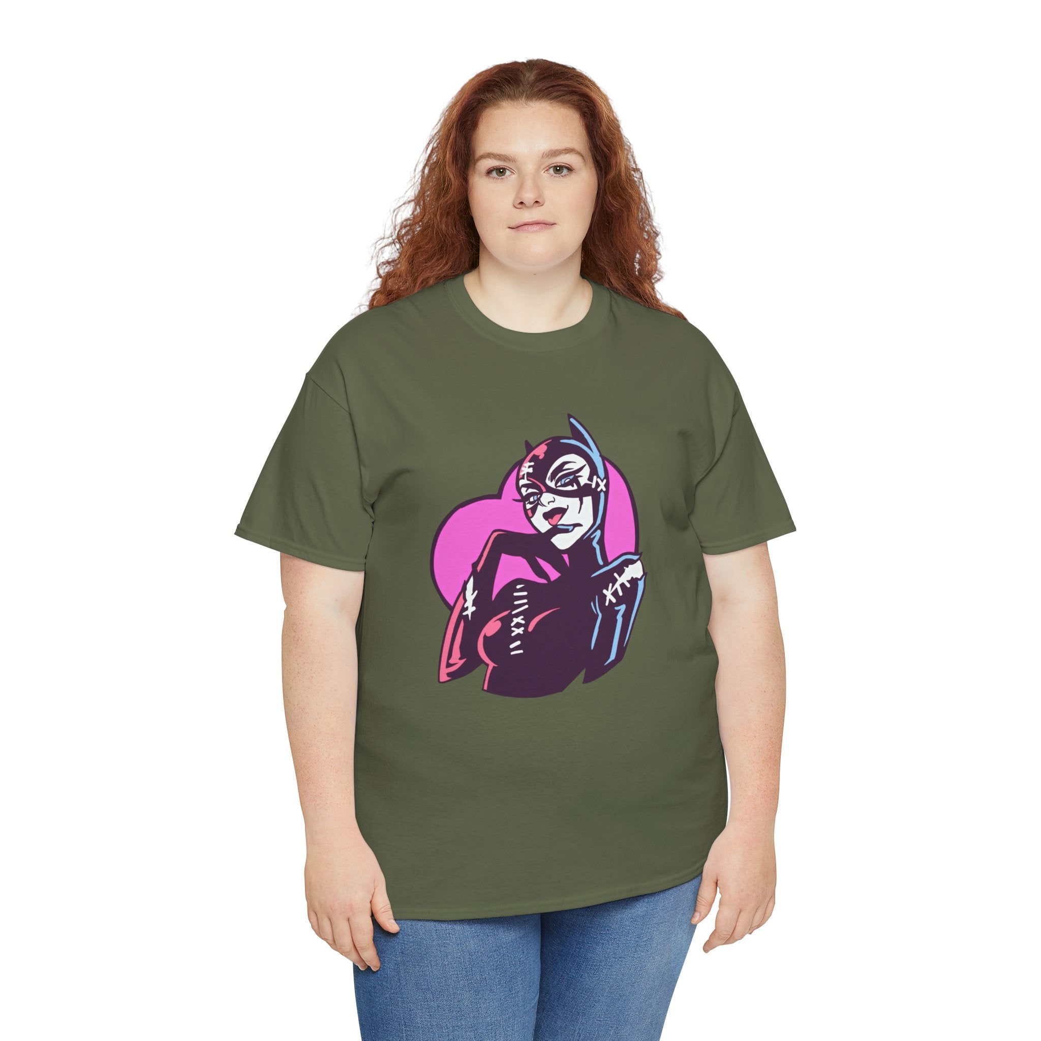 Catwoman Neon Heart Retro Comic T-Shirt — Catwoman Anti-Hero Tee