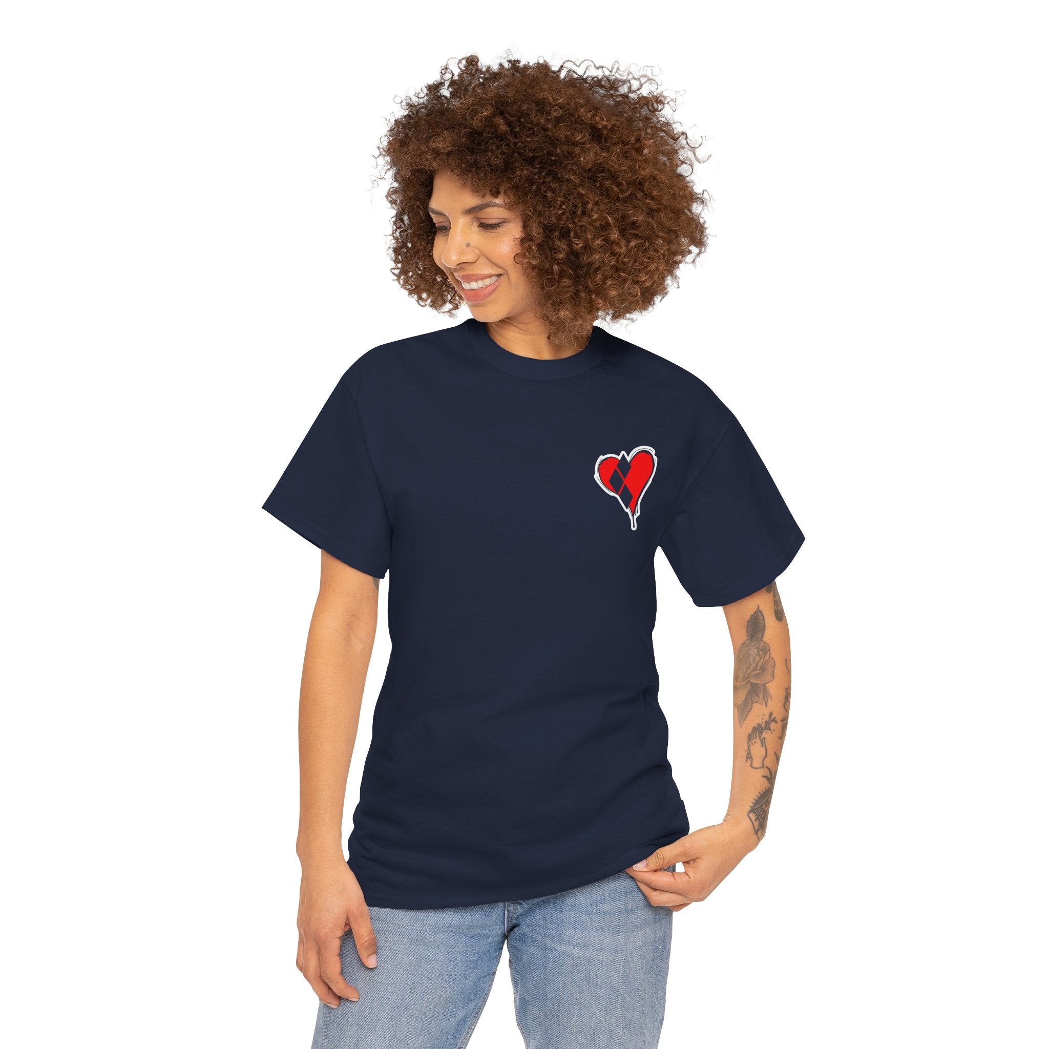 Harlequin Heart Tee — Joker-Inspired Playing Card Graphic T-Shirt