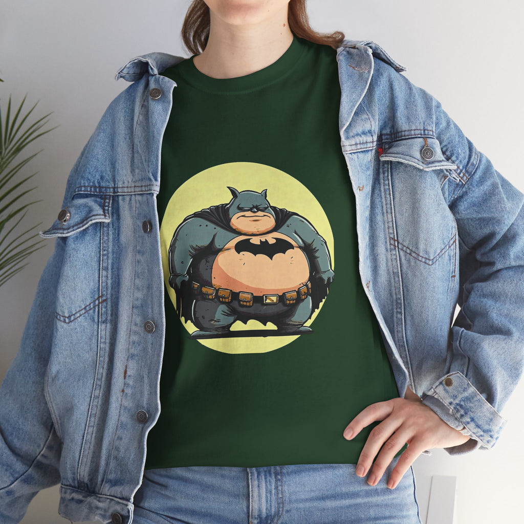 Funny Chubby Bat Hero T‑Shirt — Cute Fat Batman Parody Tee