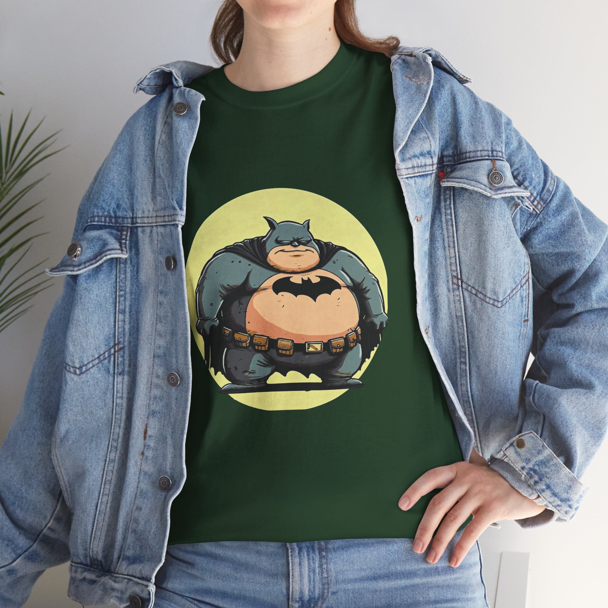 Funny Chubby Bat Hero T‑Shirt — Cute Fat Batman Parody Tee
