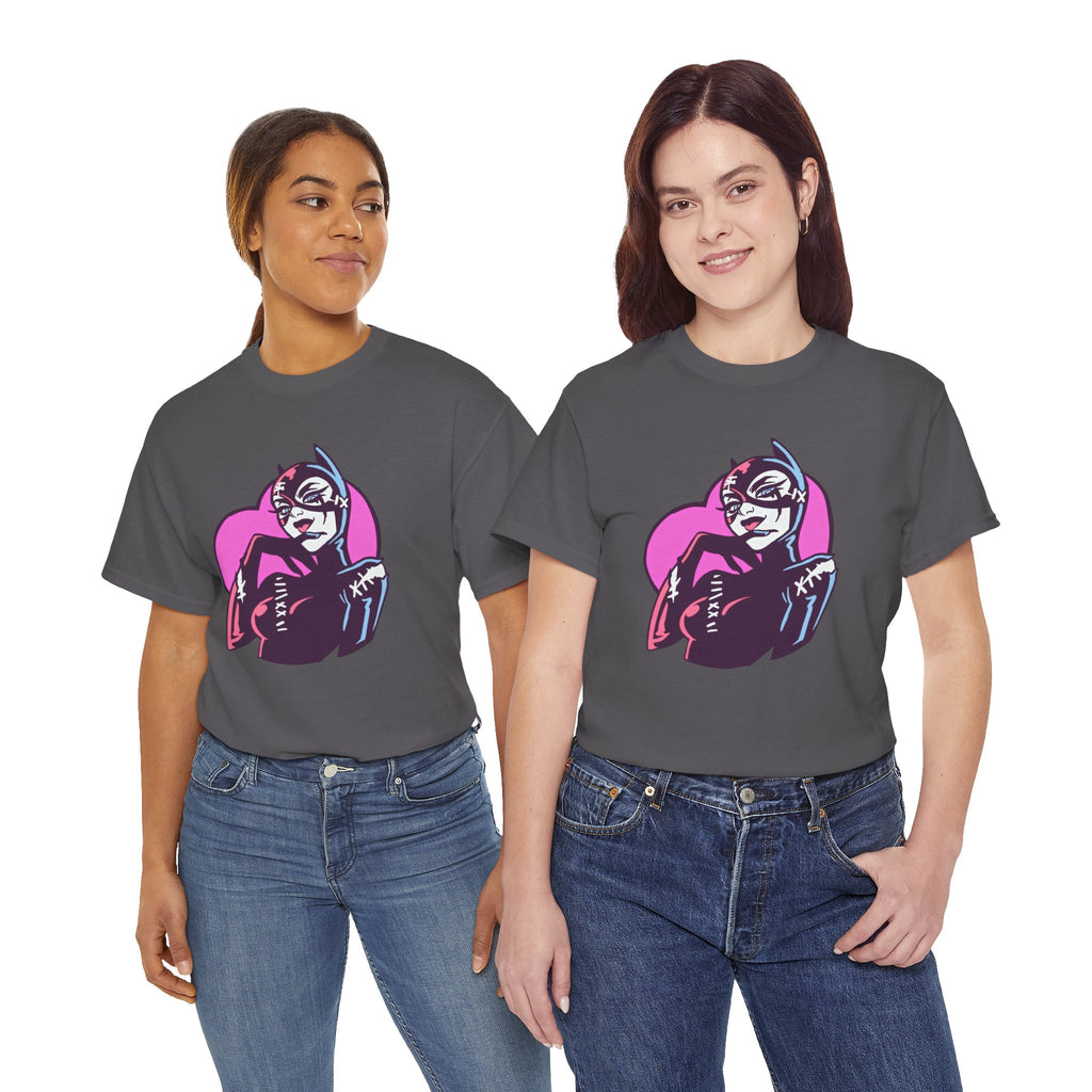 Catwoman Neon Heart Retro Comic T-Shirt — Catwoman Anti-Hero Tee