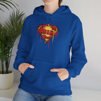 Dripping Superman Emblem Hoodie — Retro Grunge Bleeding Superman Pullover