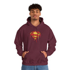 Dripping Superman Emblem Hoodie — Retro Grunge Bleeding Superman Pullover