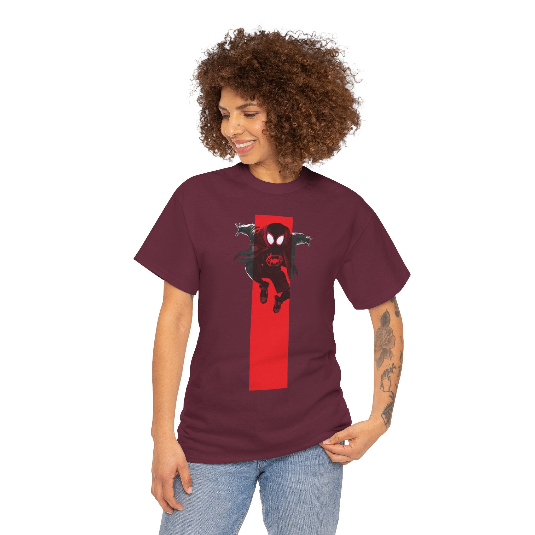 Marvel Miles Morales Spider-Man T-Shirt – Red Vertical Stripe Design | Premium Superhero Tee for Fans