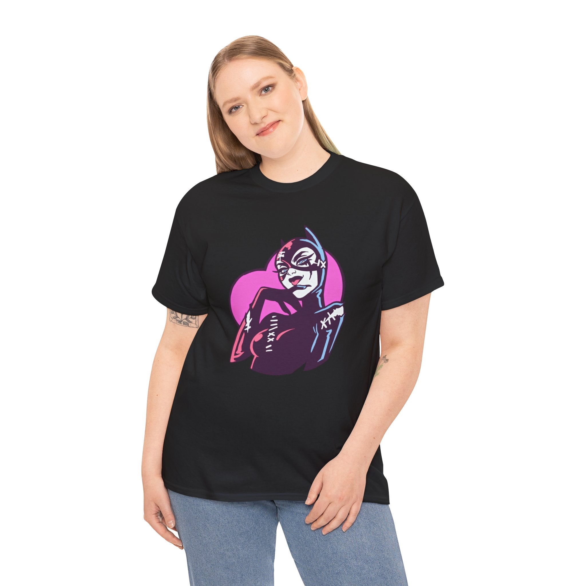 Catwoman Neon Heart Retro Comic T-Shirt — Catwoman Anti-Hero Tee