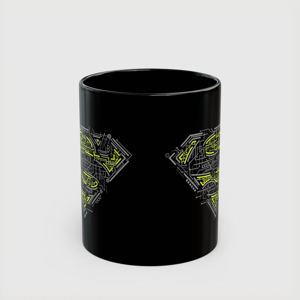 DC Superman Cyborg Logo Coffee Mug — Neon Tech Superman Shield Coffee Cup (11oz/15oz)