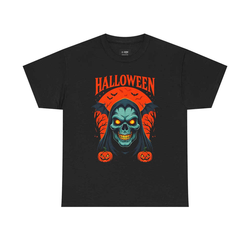 Spooky Halloween Skull & Pumpkin Unisex Tee Shirt, Graphic Scary Costume Top, October Trick or Treat Apparel, Horror Punk Goth Clothing, Men