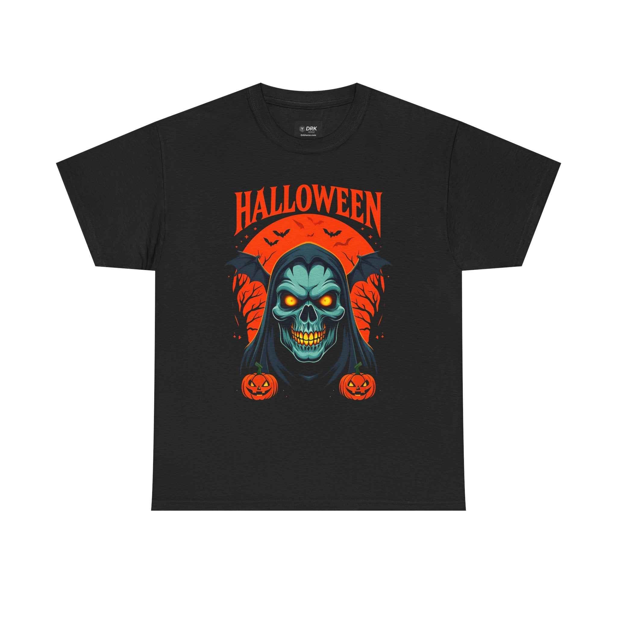 Spooky Halloween Skull & Pumpkin Unisex Tee Shirt, Graphic Scary Costume Top, October Trick or Treat Apparel, Horror Punk Goth Clothing, Men