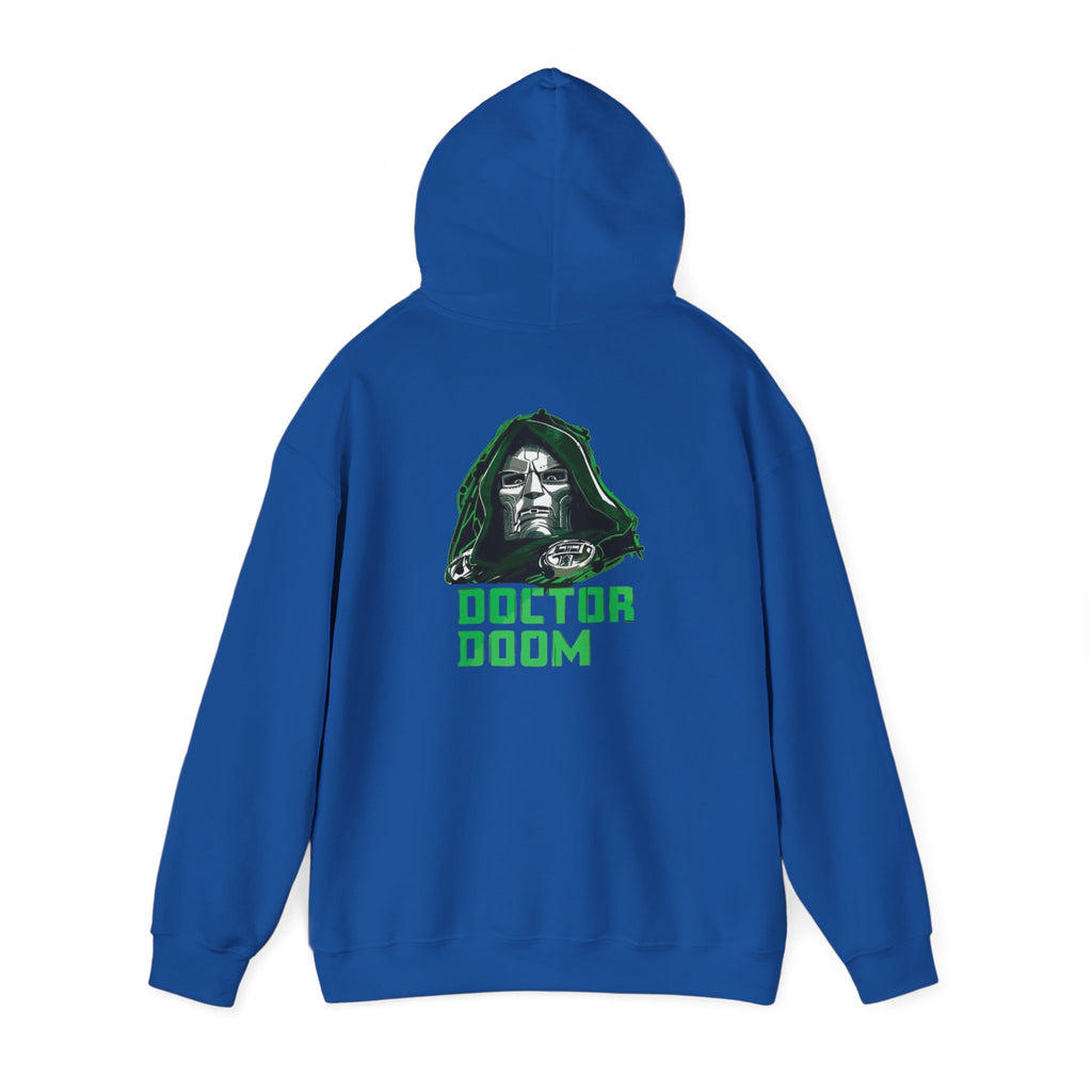 Doctor Doom Avengers Hoodie — Villain Portrait & Back Text Graphic