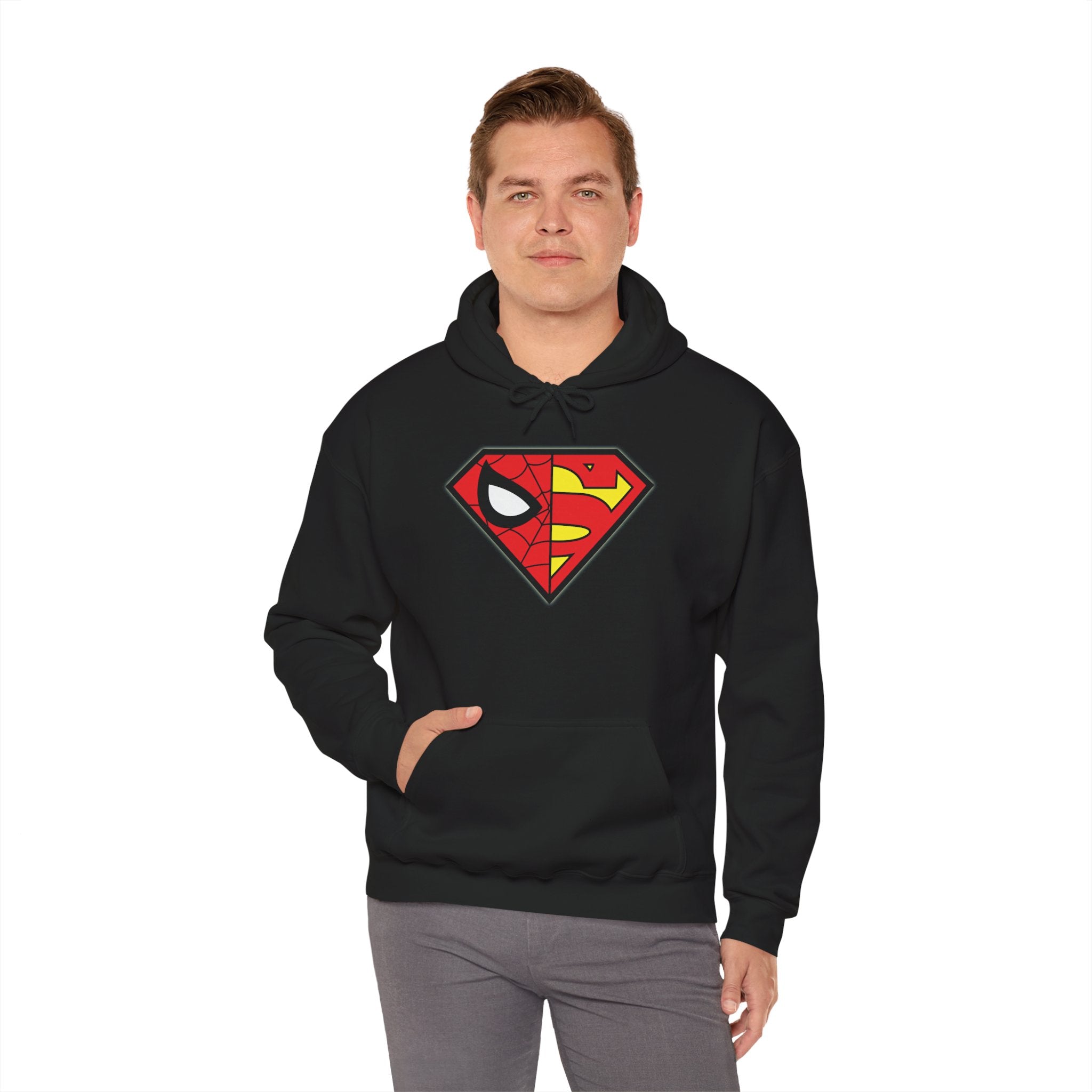 Spider-Man x Superman Logo Hoodie — Superhero Mashup Pullover
