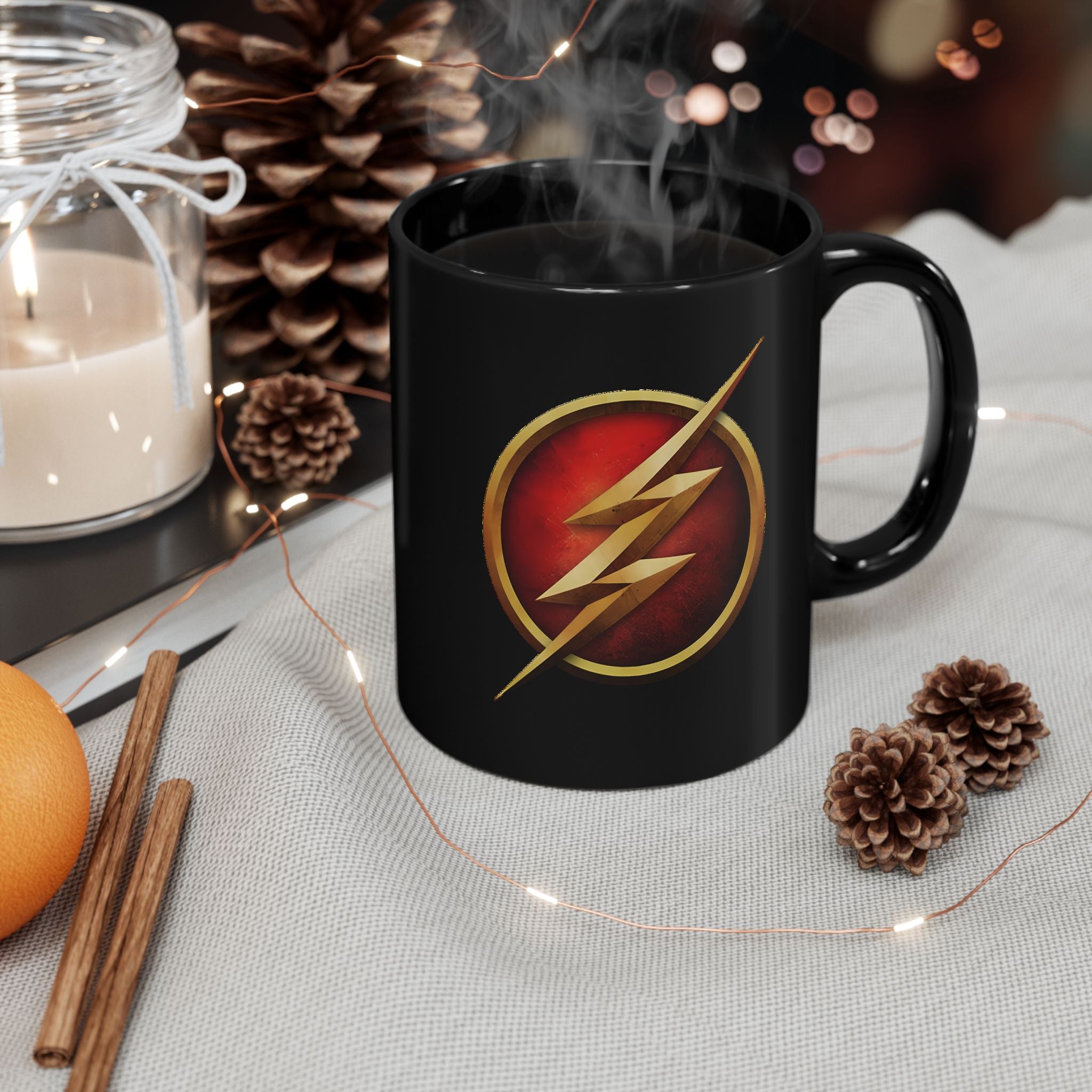 Classic DC Flash Lightning Bolt Mug - Scarlet Speedster Black Coffee Mug-  11oz & 15oz Speed Force Drinkware