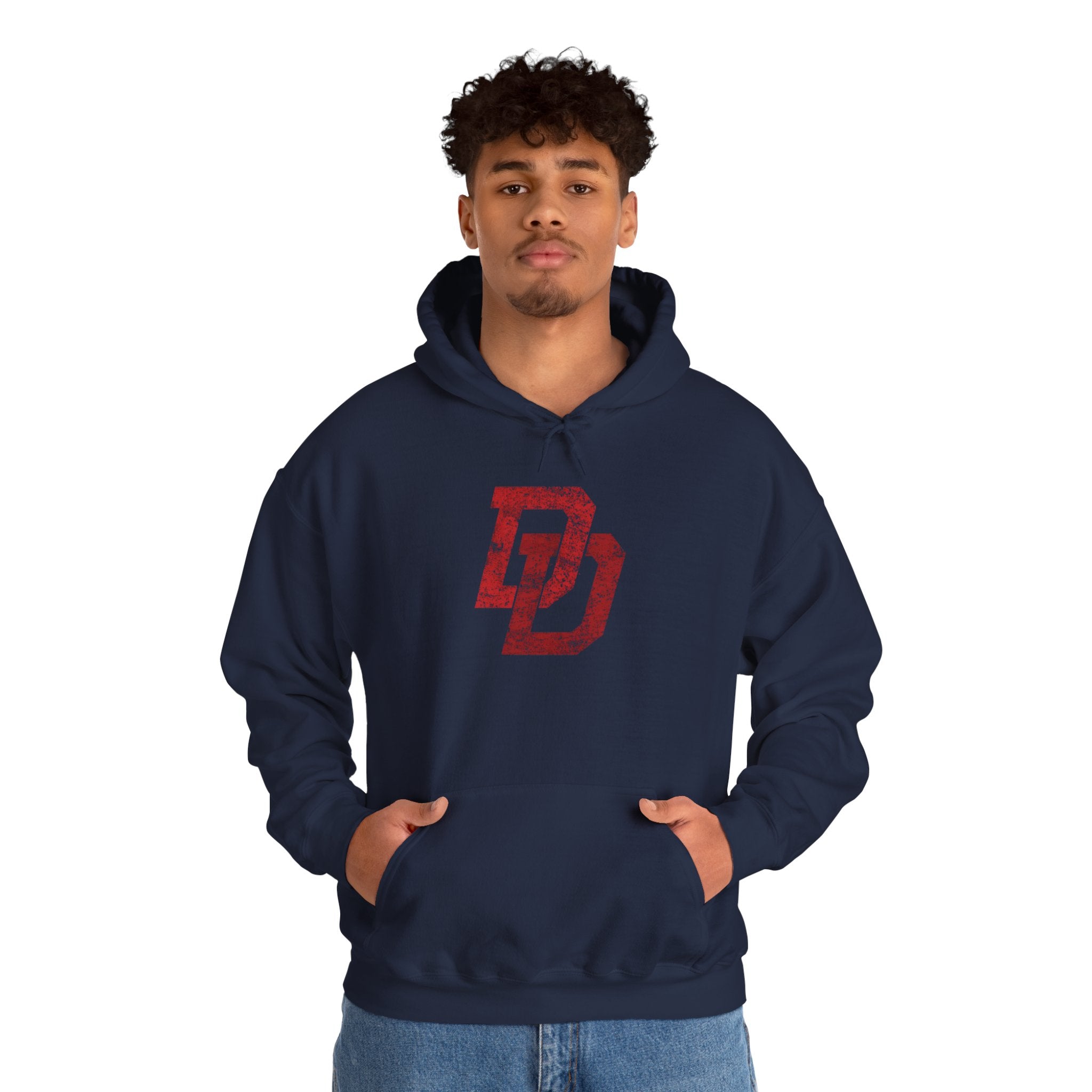 Daredevil Distressed DD Logo Hoodie — Marvel Superhero Sweatshirt