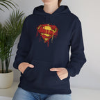 Dripping Superman Emblem Hoodie — Retro Grunge Bleeding Superman Pullover