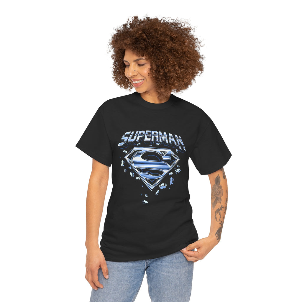 Man of Steel Metallic Logo T-Shirt — Shattered Chrome Superman Unisex Tee