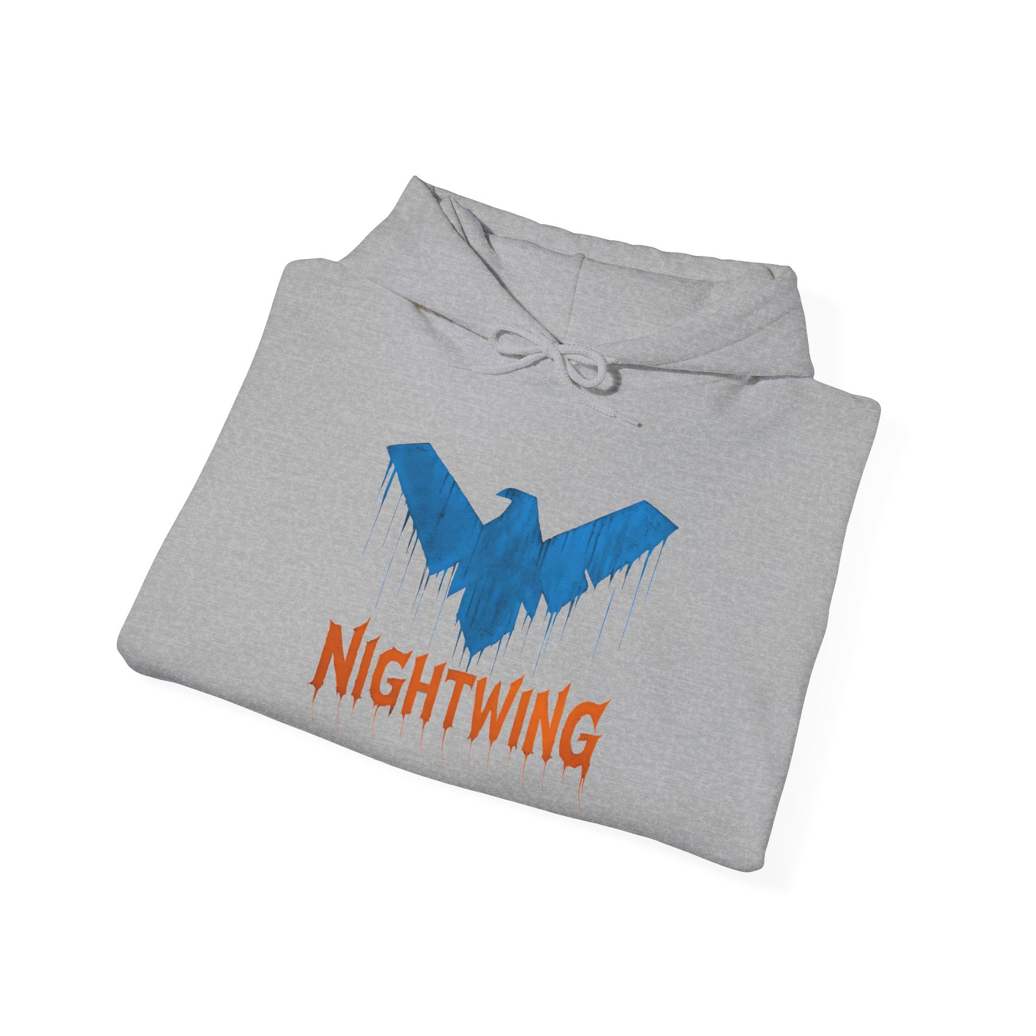 Nightwing Logo Hoodie — Dick Grayson Blue Bat Graphic Pullover