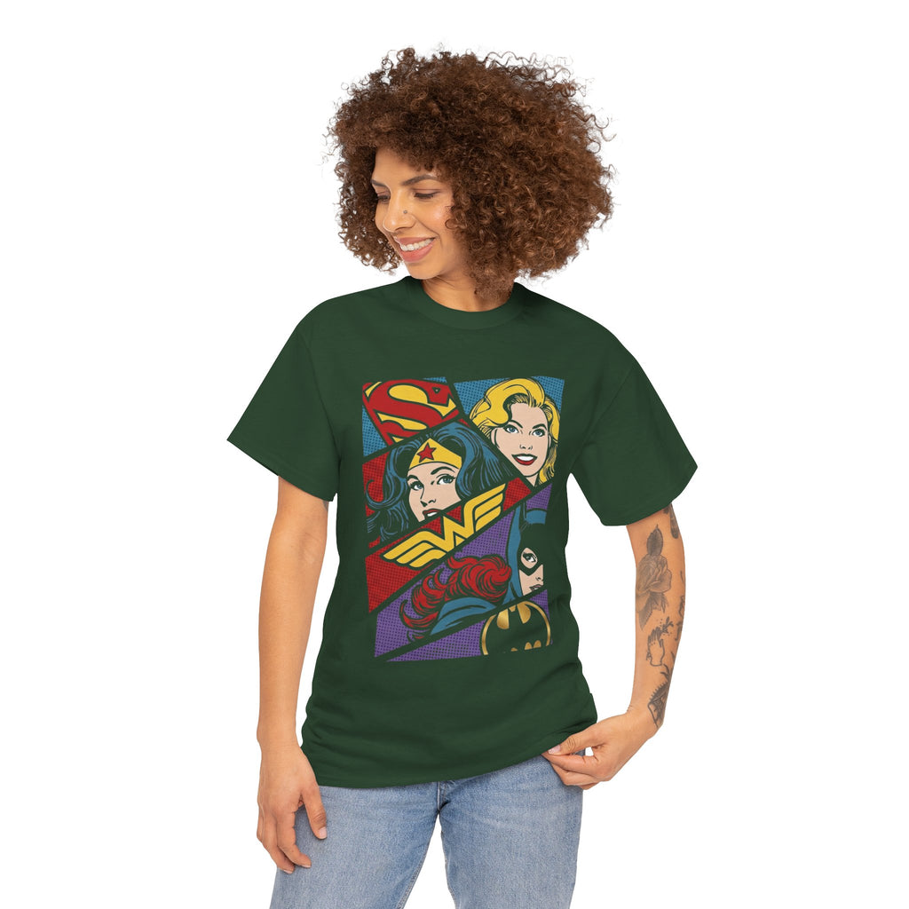 DC Girls Superhero Collage T‑Shirt — Wonder Woman, Supergirl & Batgirl Comic Tee