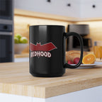 Red Hood Outlaw Symbol Black Ceramic Mug - Jason Todd Coffee Cup - Bold Red Bat Emblem Design - 11oz & 15oz