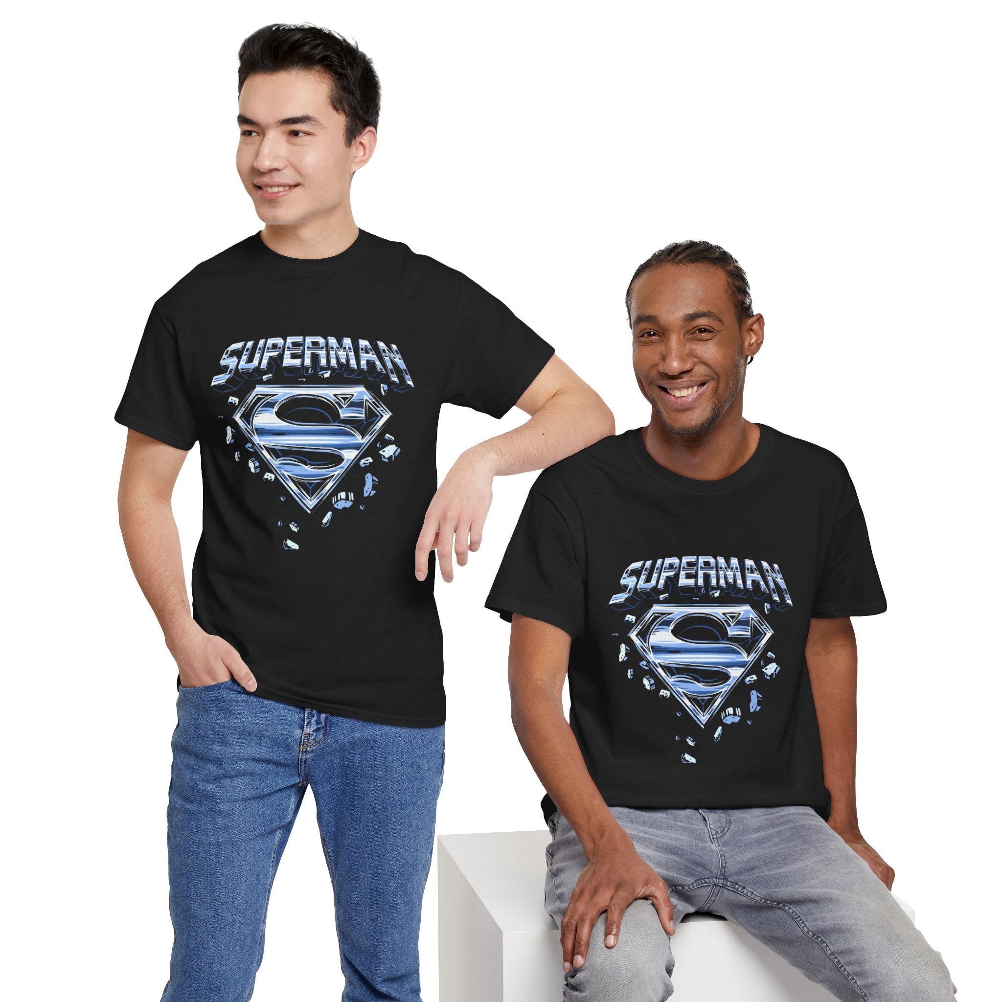 Man of Steel Metallic Logo T-Shirt — Shattered Chrome Superman Unisex Tee