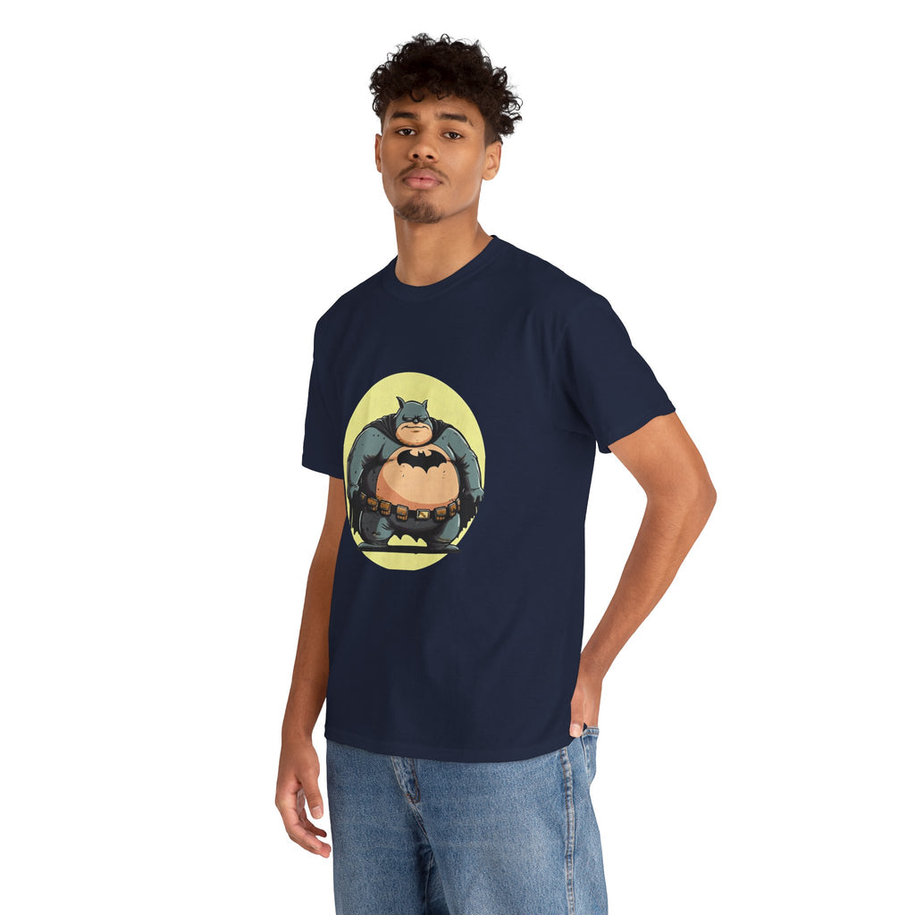 Funny Chubby Bat Hero T‑Shirt — Cute Fat Batman Parody Tee