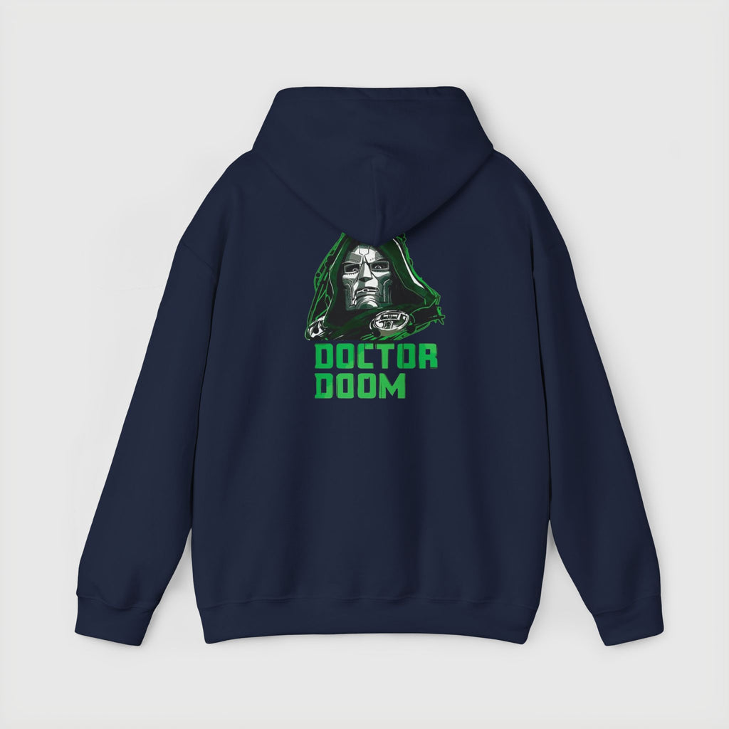 Doctor Doom Avengers Hoodie — Villain Portrait & Back Text Graphic