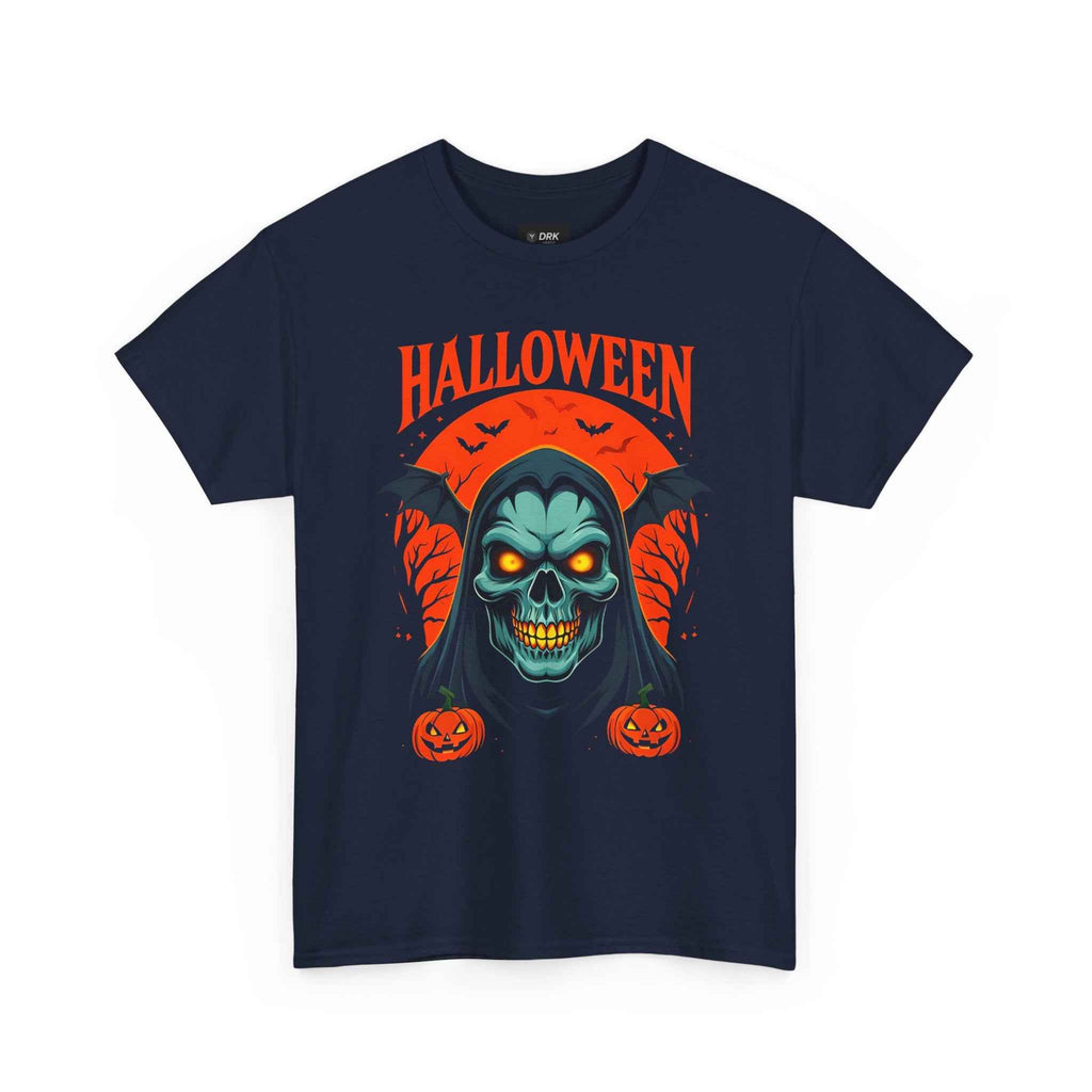 Spooky Halloween Skull & Pumpkin Unisex Tee Shirt, Graphic Scary Costume Top, October Trick or Treat Apparel, Horror Punk Goth Clothing, Men